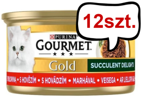 Gourmet Gold Adult Succulent Delights Wołowina w sosie Mokra Karma dla kota op. 85g Pakiet 12szt.