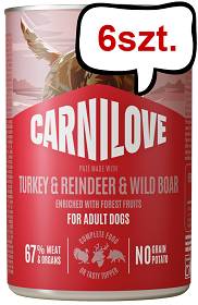 Carnilove Adult Turkey&Reindeer&Wild Boar Pate Mokra Karma dla psa op. 400g Pakiet 6szt.