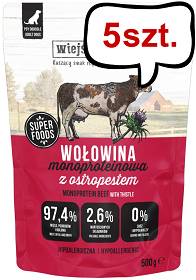 Wiejska Zagroda Mono Wołowiną z ostropestem Mokra Karma dla psa op. 5x500g