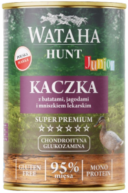 Wataha Hunt Junior Kaczka z batatami, jagodami i mniszkiem lekarskim Mokra Karma dla psa op. 400g