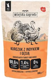 Wiejska Zagroda Kitten Fileciki Kurczak z indykiem i gęsią Mokra Karma dla kociąt op. 100g