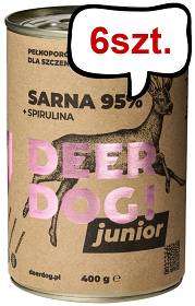 Deer Dog Junior Sarna ze spiruliną Mokra Karma dla szczeniaka op. 400g Pakiet 6szt.