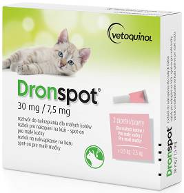 Vetoquinol Dronspot Krople na robaki i pasożyty dla kota o wadze 0.5kg-2.5kg op. 2 pipety [Data ważności: 31.10.2023]