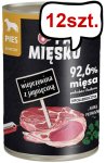 Pan Mięsko Wieprzowina z jagnięciną Mokra Karma dla psa op. 400g Pakiet 12szt. + Pan Mięsko Hot Dog op. 220g GRATIS