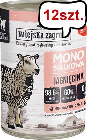 Wiejska Zagroda Monobiałkowa Jagnięcina Mokra Karma dla kota op. 400g Pakiet 12szt.
