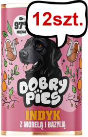 Dobry Pies Adult Indyk z morelą i bazylią Mokra karma dla psa op. 400g Pakiet 12szt.