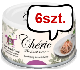 Cherie Hairball Control Adult Tuna topping Salmon in Gravy Mokra Karma dla kota op. 80g Pakiet 6szt.