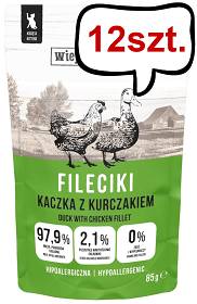 Wiejska Zagroda Kitten Fileciki Kaczka z kurczakiem Mokra Karma dla kociąt op. 85g Pakiet 12szt.