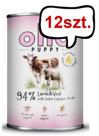 Ollo Puppy Plus Kolagen Jagnięcina i cielęcina Mokra Karma dla szczeniąt op. 400g PUSZKA Pakiet 12szt.