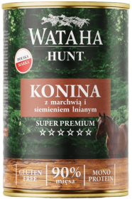 Wataha Hunt Adult Konina z marchewką i siemieniem lnianym Mokra Karma dla psa op. 400g