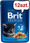 Brit Premium Kitten Chicken Chunks Mokra Karma dla kociąt op. 100g Pakiet 12szt.