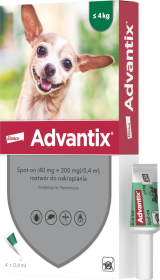 Elanco Advantix Krople na kleszcze i pchły dla psa poniżej 4kg op. 0.4ml (4 pipety)