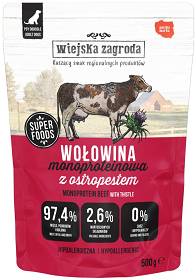 Wiejska Zagroda Mono Wołowiną z ostropestem Mokra Karma dla psa op. 500g
