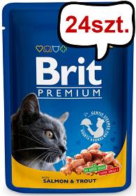 Brit Premium Adult łosoś i pstrąg w sosie Mokra Karma dla kota op. 100g Pakiet 24szt.