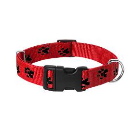 Chaba Obroża regulowana dla psa rozm. 25mm/33-60cm kolor czerwony w czarne łapki