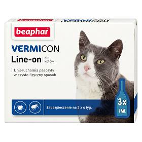 Beaphar Vermicon Line-On Krople na kleszcze i pchły dla kota op. 3 pipety