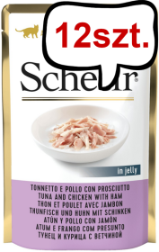 Schesir Adult Tuna&Chicken with Ham in Jelly Mokra Karma dla kota op. 50g Pakiet 12szt.