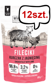 Wiejska Zagroda Fileciki Kurczak z jagnięciną Mokra Karma dla kota op. 85g Pakiet 12szt.