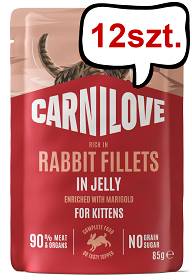 Carnilove Cat Kitten Rabbit Fillets in Jelly Mokra Karma dla kociąt op. 85g Pakiet 12szt.