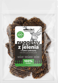 Uniszki Przysmak Nuggetsy z Jelenia z Ryżem i Pokrzywą dla psa op. 70g