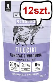 Wiejska Zagroda Adult Sterilised Fileciki Kurczak z wołowiną Mokra Karma dla kota op. 85g Pakiet 12szt.