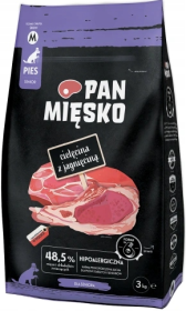 Pan Mięsko Cielęcina z jagnięciną Medium Senior Sucha Karma dla psa op. 3kg + Pan Mięsko Hot Dog op. 220g GRATIS