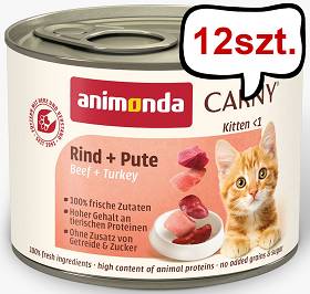 Animonda Carny Kitten Wołowina i indyk Mokra Karma dla kociąt op. 200g Pakiet 12szt.