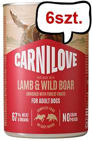 Carnilove Adult Lamb&Wild Boar Pate Mokra Karma dla psa op. 400g Pakiet 6szt.