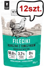 Wiejska Zagroda Fileciki Kurczak z tuńczykiem Mokra Karma dla kota op. 85g Pakiet 12szt.