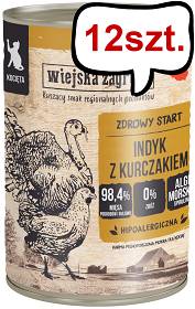 Wiejska Zagroda Kitten Indyk z kurczakiem Mokra karma dla kociąt op. 400g Pakiet 12szt.