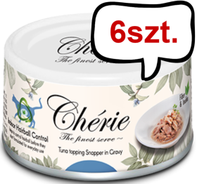 Cherie Hairball Control Adult Tuna topping Snapper in Gravy Mokra Karma dla kota op. 80g Pakiet 6szt.