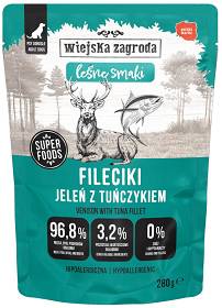 Wiejska Zagroda Adult Leśne Smaki Fileciki Jeleń z tuńczykiem Mokra Karma dla psa op. 280g