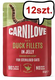 Carnilove Cat Adult Sterilised Duck Fillets in Jelly Mokra Karma dla kota op. 85g Pakiet 12szt.