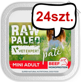 VetExpert Raw Paleo Pate Adult Mini Wołowina Mokra Karma dla psa op. 150g Pakiet 24szt.