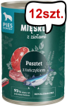 Pan Mięsko Pasztet z ziołami i tuńczykiem Mokra Karma dla psa op. 400g Pakiet 12szt. + Pan Mięsko Hot Dog op. 220g GRATIS