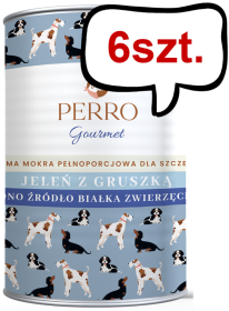 Perro Gourmet Junior Jeleń z gruszką Mokra Karma dla szczeniaka op. 400g Pakiet 6szt.