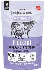 Wiejska Zagroda Adult Sterilised Fileciki Kurczak z wołowiną Mokra Karma dla kota op. 85g