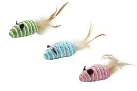 Bubu Pets Mysz ze sznurka naturalnego z piórkiem dla kota mix kolorów rozm. 7cm nr kat. PT0139 WYPRZEDAŻ
