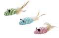 Bubu Pets Mysz ze sznurka naturalnego z piórkiem dla kota mix kolorów rozm. 7cm nr kat. PT0139 WYPRZEDAŻ