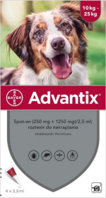 Bayer Advantix Krople na kleszcze i pchły dla psa 10-25kg op. 2.5ml (4 pipety)