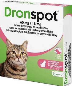 Vetoquinol Dronspot Krople na robaki i pasożyty dla kota o wadze 2.5kg-5kg op. 2 pipety
