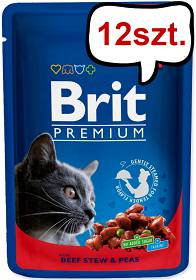 Brit Premium Adult wołowina z groszkiem w sosie Mokra Karma dla kota op. 100g Pakiet 12szt.