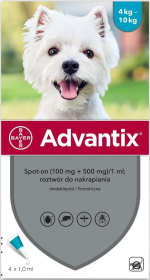 Bayer Advantix Krople na kleszcze i pchły dla psa 4-10kg op. 1ml (4 pipety)