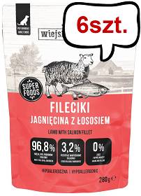 Wiejska Zagroda Adult Fileciki Jagnięcina z łososiem Mokra Karma dla psa op. 280g Pakiet 6szt.