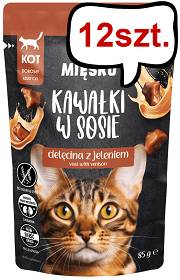 Pan Mięsko Adult Cielęcina z jeleniem w sosie Mokra Karma dla kota op. 85g Pakiet 12szt.