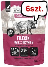 Wiejska Zagroda Adult Leśne Smaki Fileciki Dzik z indykiem Mokra Karma dla psa op. 280g Pakiet 6szt.