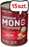 Uniszki Unismak Adult Mono Wieprzowina Mokra Karma dla psa op. 400g Pakiet 15szt.