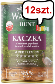 Wataha Hunt Junior Kaczka z batatami, jagodami i mniszkiem lekarskim Mokra Karma dla psa op. 400g Pakiet 12szt.