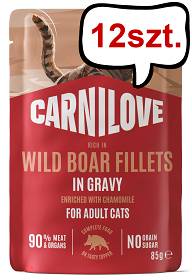Carnilove Cat Adult Wild Boar Fillets in Gravy Mokra Karma dla kota op. 85g Pakiet 12szt.