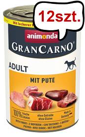 Animonda GranCarno Adult wieprzowina z indykiem Mokra Karma dla psa op. 400g Pakiet 12szt.